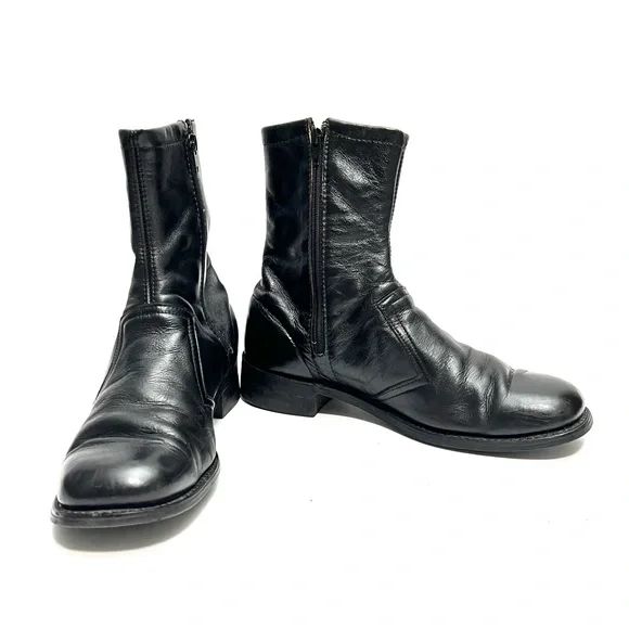 Vintage 1970s men's black leather fabric lined zip up ankle dress boots